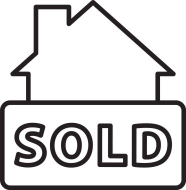 Beyaz arkaplanda izole edilmiş metin simgesi satılan siyah satır asma işareti. Çıkartma satıldı. Tabela satıldı. Vektör.