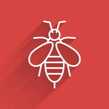 Beyaz çizgi Arı simgesi uzun gölgeli izole edilmiş. Tatlı doğal yemek. Bal arısı ya da kanat sembollü apis. Uçan böcek. Vektör.