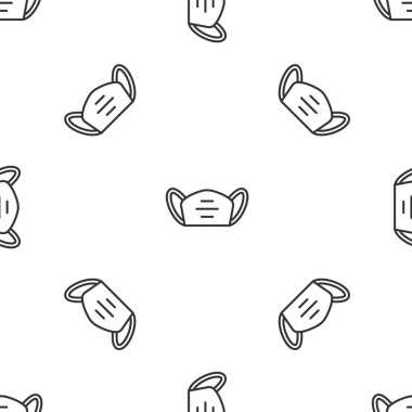 Gri çizgi tıbbi koruyucu maske ikonu beyaz arka planda izole edilmiş kusursuz desen. Vektör..