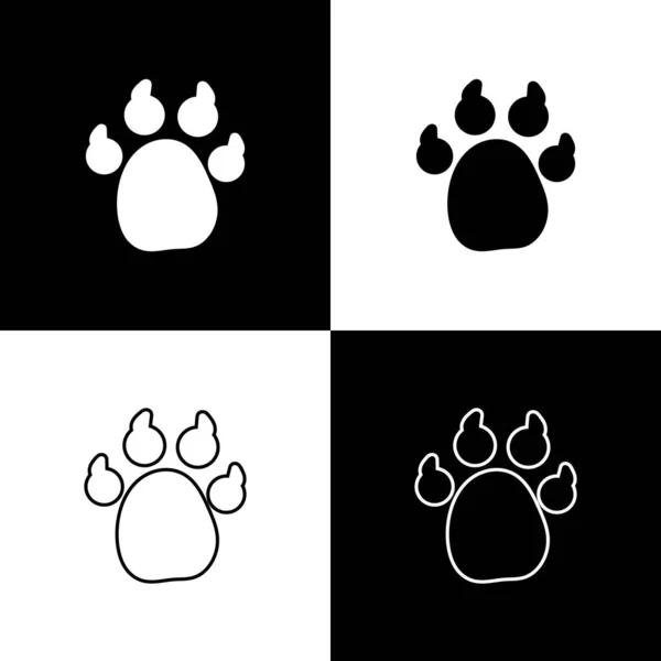 Set Paw Print Icon Isolated Black White Background Dog Cat — Stock Vector