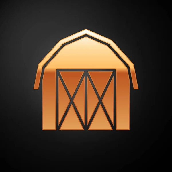 Icono Casa Gold Farm Aislado Sobre Fondo Negro Vector — Vector de stock