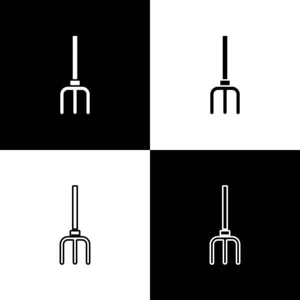 Set Icône Fourche Jardin Isolé Sur Fond Noir Blanc Panneau — Image vectorielle