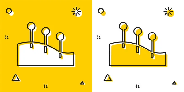Black Acupuncture therapy icon isolated on yellow and white background. Chinese medicine. Holistic pain management treatments. Random dynamic shapes. Vector.
