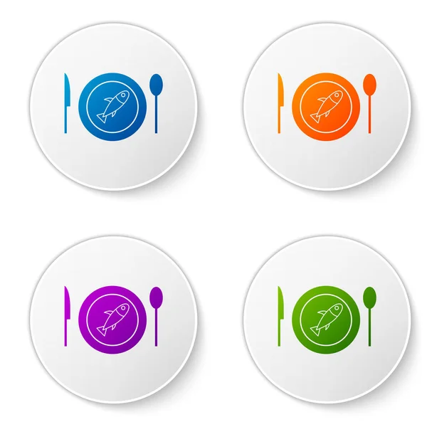 Color Served Fish Plate Icon Isolated White Background Set Icons — Stock Vector