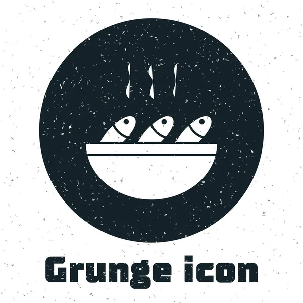 Grunge Εικόνα Ψαρόσουπας Απομονωμένη Λευκό Φόντο Μονόχρωμη Παλιά Ζωγραφιά Διάνυσμα — Διανυσματικό Αρχείο