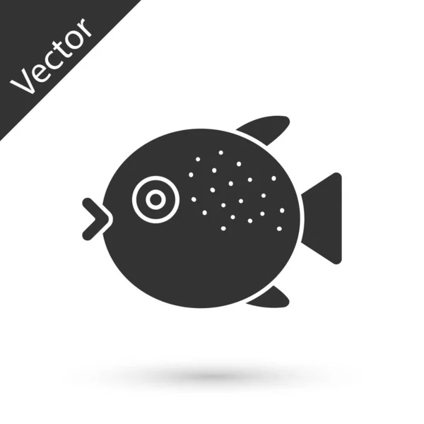 Grey Puffer Fish Icon Isolated White Background Fugu Fish Japanese — Stock Vector