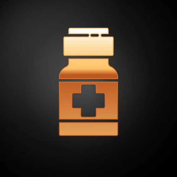 Gold Medicine Bottle Pills Icon Isolated Black Background Medical Drug — Stock Vector