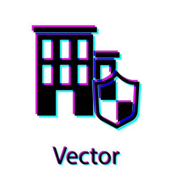 Černý Dům Ikonou Štítu Izolované Bílém Pozadí Pojištění Zabezpečení Bezpečnost — Stockový vektor