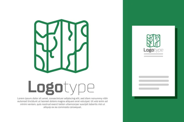 Grüne Linie Gefaltetes Kartensymbol Isoliert Auf Weißem Hintergrund Logo Design — Stockvektor