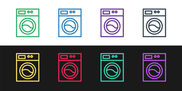 Установочная линия Иконка Вашер выделена на черно-белом фоне. Значок стиральной машины. Стиральная машина - стиральная машина. Символ бытовой техники. Вектор
.