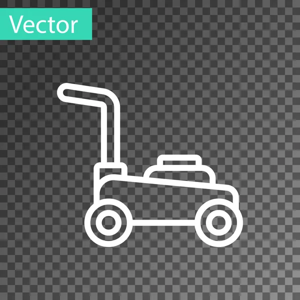 White Line Lawn Mower Icon Isolated Transparent Background Lawn Mower — Stock Vector