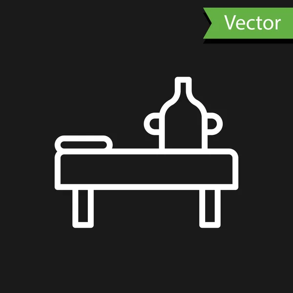 Mesa Masaje Línea Blanca Con Icono Aceite Aislado Sobre Fondo — Vector de stock