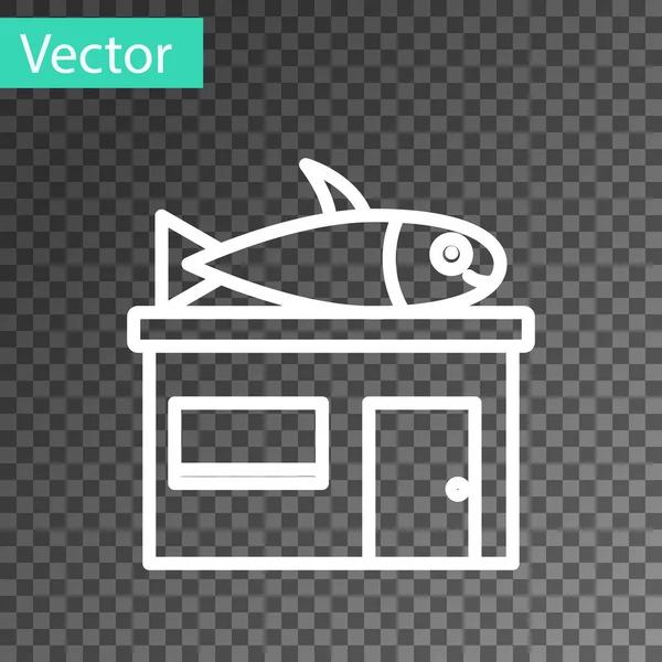 White Line Seafood Store Icon Isolated Transparent Background Facade Seafood — Stock Vector