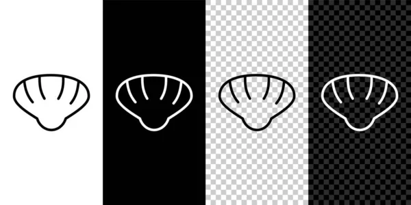 Set Line Scallop Sea Shell Icon Isolated Black White Background — Stock Vector