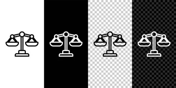 Set Line Scales Justice Icon Isolated Black White Background Court — Stock Vector