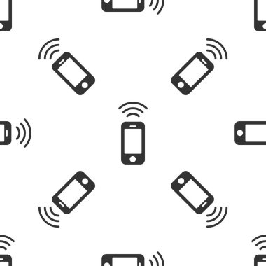 Gri kablosuz akıllı telefon simgesi beyaz arka planda izole edilmiş kusursuz desen. Vektör.