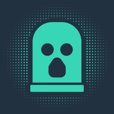 Mavi arkaplanda yeşil kar maskesi simgesi izole edildi. Kış sporları için bir parça kıyafet ya da bir suçlu ya da hırsız için bir maske. Soyut çember rastgele noktalar. Vektör.