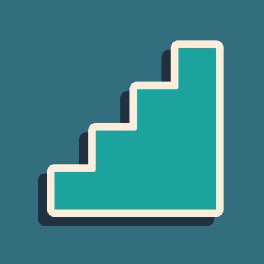 Yeşil Merdiven simgesi yeşil arkaplanda izole edildi. Uzun gölge tarzı. Vektör.