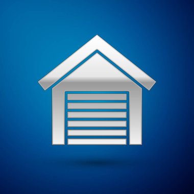 Gümüş Garaj simgesi mavi arkaplanda izole edildi. Vektör.