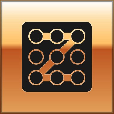 Siyah Grafik şifre koruması ve altın arka planda izole edilmiş güvenlik erişim simgesi. Güvenlik, güvenlik, koruma, gizlilik kavramı. Vektör.