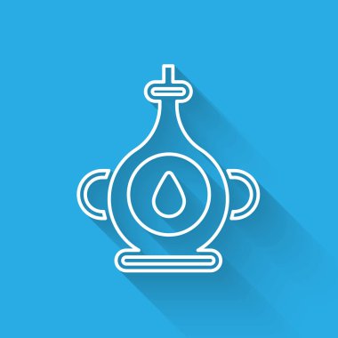 Beyaz çizgili yağ şişesi ikonu uzun gölgeyle izole edilmiş. Vektör.