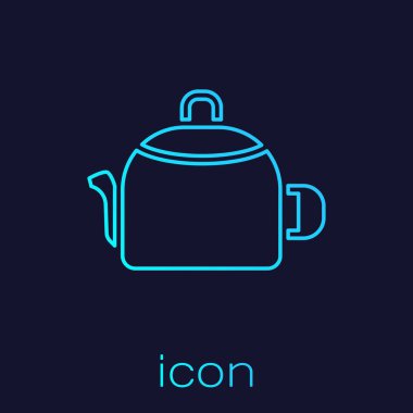 Mavi arkaplanda ikon bulunan turkuaz hat Kettle. Çaydanlık ikonu. Vektör.