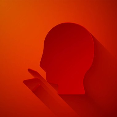 Kağıt kesiği öksürük ikonu kırmızı arka planda izole edilmiş. Viral enfeksiyon, grip, grip, soğuk algınlığı semptomları. Tüberküloz, kabakulak, boğmaca. Kağıt sanatı tarzı. Vektör...