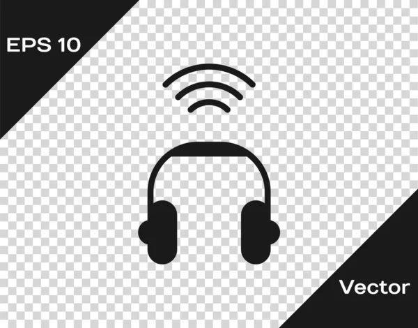 透明な背景に隔離されたブラックスマートヘッドフォンシステムアイコン ワイヤレス接続で物事の概念のインターネット ベクトル — ストックベクタ