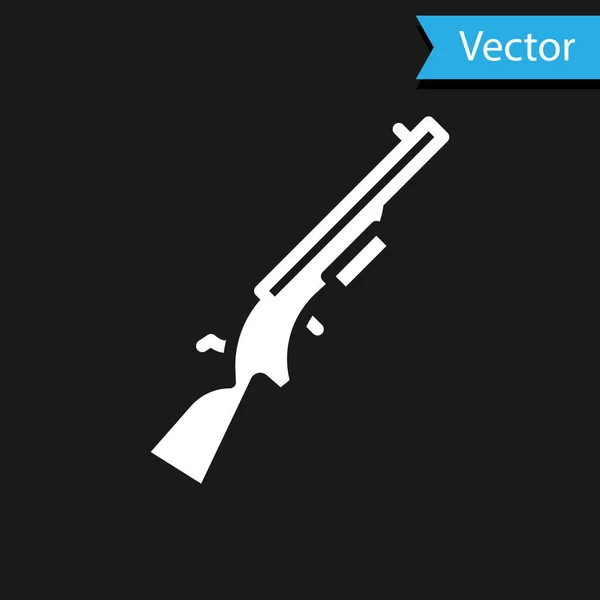 Icono Escopeta Blanca Aislado Sobre Fondo Negro Pistola Caza Vector — Vector de stock