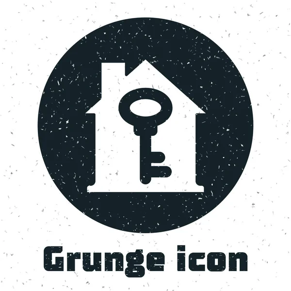 Grunge House Met Sleutel Pictogram Geïsoleerd Witte Achtergrond Het Concept — Stockvector