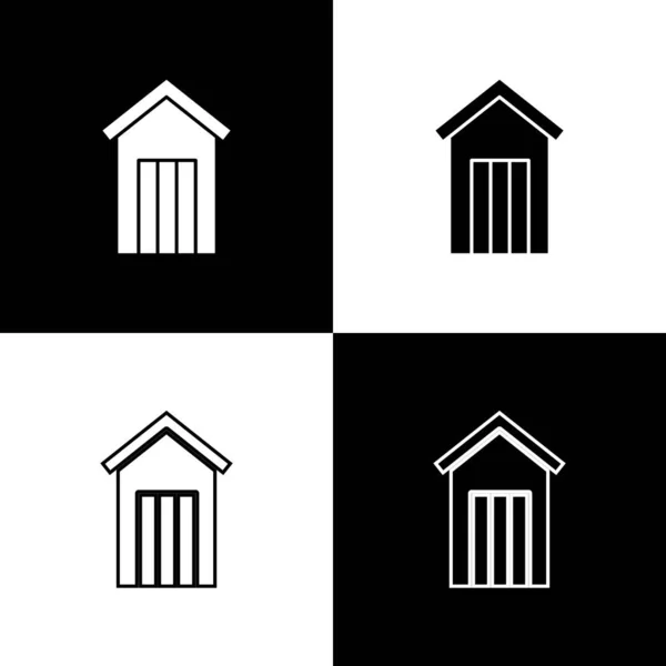 Set Wooden Outdoor Toilet Icon Isolated Black White Background Vector — Stock Vector