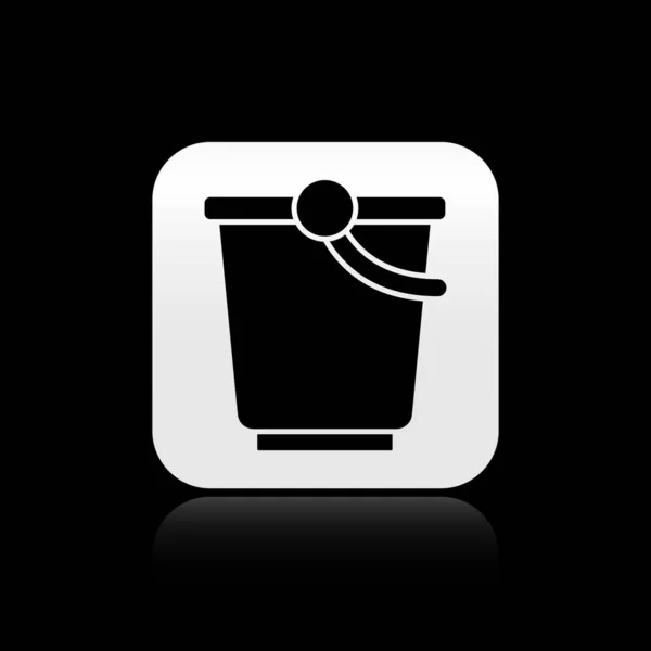 Ікона Black Bucket Ізольована Чорному Тлі Срібна Квадратна Кнопка Вектор — стоковий вектор