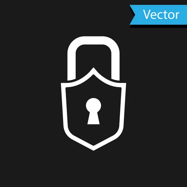 黒の背景に隔離されたホワイトロックアイコン 南京錠のサイン セキュリティ 安全性 プライバシーの概念 ベクトル — ストックベクタ