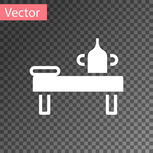 Mesa Massagem Branca Com Ícone Óleo Isolado Fundo Transparente Vetor — Vetor de Stock