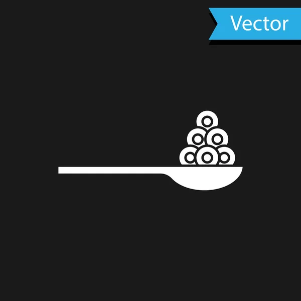 Bílý Kaviár Ikonu Lžíce Izolované Černém Pozadí Vektor — Stockový vektor