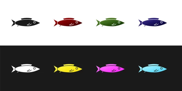 Set Icono Pescado Aislado Sobre Fondo Blanco Negro Vector — Vector de stock