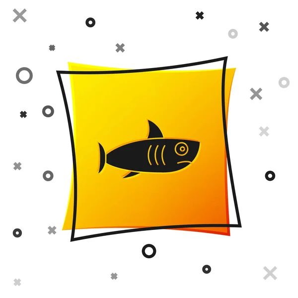 黑色鲨鱼图标孤立在白色背景 黄色方块按钮 — 图库矢量图片