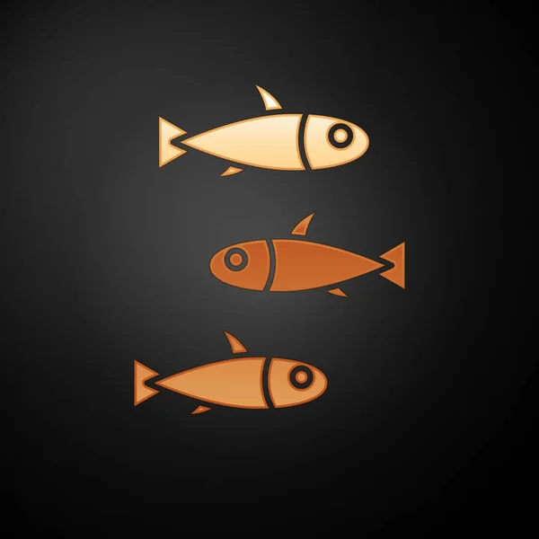 金鱼图标孤立在黑色背景 — 图库矢量图片