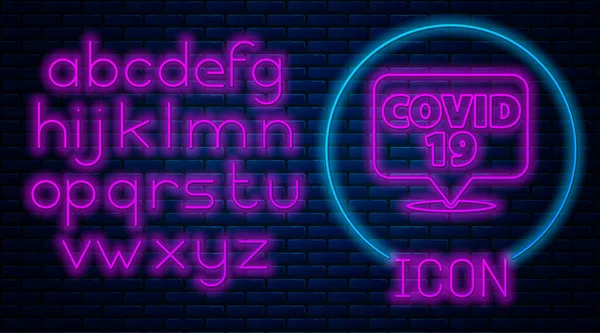 Gloeiende Neon Corona Virus 2019 Ncov Locatie Pictogram Geïsoleerd Baksteen — Stockvector