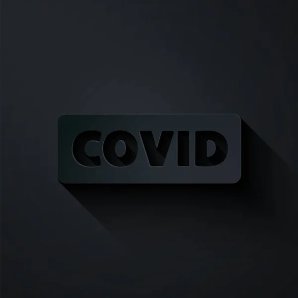 Papel Corte Corona Vírus Covid Ícone Isolado Fundo Preto Bactérias — Vetor de Stock