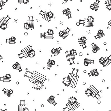 Siyah çizgili seyahat valizi, beyaz arka planda izole edilmiş ikon kalkanlı. Seyahat bagaj sigortası. Güvenlik, güvenlik, koruma, konsept koruma. Vektör..