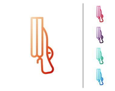 Kırmızı çizgi Shotgun simgesi beyaz arkaplanda izole edildi. Avcı silahı. Renk simgelerini ayarla. Vektör.