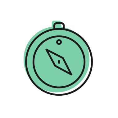 Siyah çizgi pusula simgesi beyaz arkaplanda izole edildi. Rüzgâr yön bulma sembolü. Rüzgar gül işareti. Vektör.