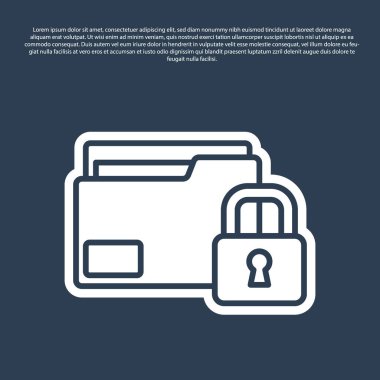 Mavi çizgi dizini ve kilit simgesi mavi arkaplanda izole edildi. Kapalı dosya ve asma kilit. Güvenlik, güvenlik, koruma kavramı. Vektör.