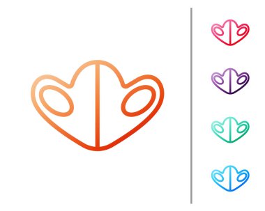 Kırmızı çizgi tıbbi koruyucu maske simgesi beyaz arka planda izole edildi. Renk simgelerini ayarla. Vektör..