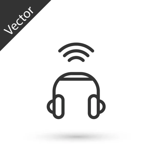 Línea Gris Icono Del Sistema Auriculares Inteligentes Aislado Sobre Fondo — Vector de stock