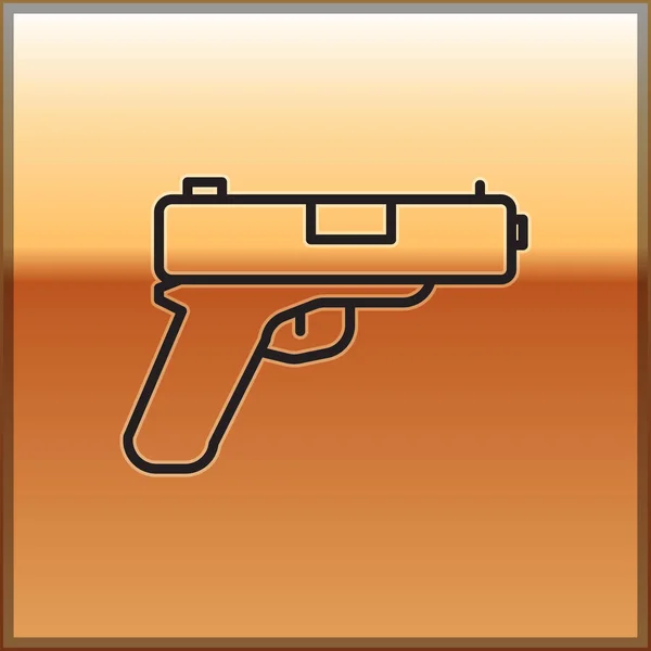 Schwarze Linie Pistole Oder Pistole Ikone Isoliert Auf Goldenem Hintergrund — Stockvektor