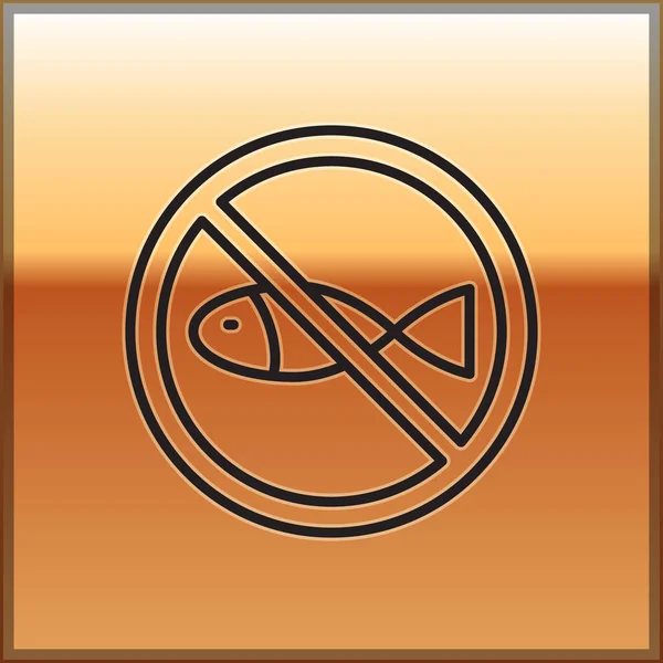 Linha Preta Nenhum Ícone Pesca Isolado Fundo Ouro Sinal Proibição —  Vetores de Stock