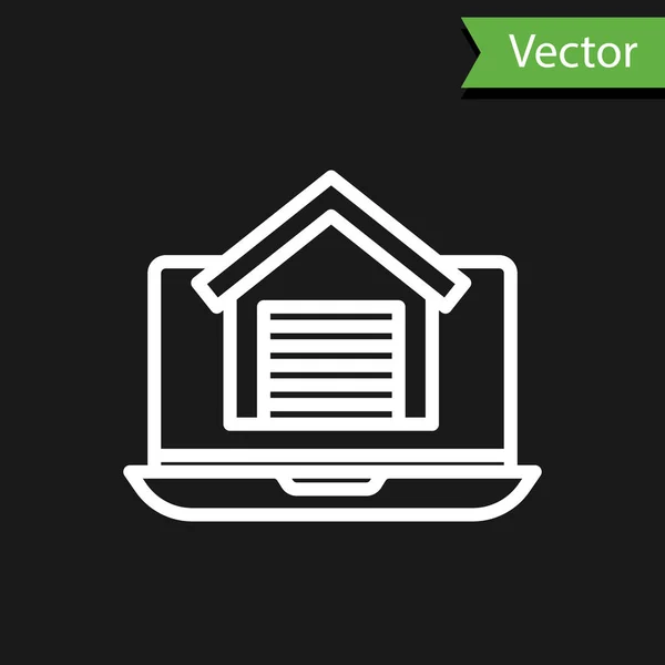 Línea Blanca Casa Bienes Raíces Línea Icono Del Ordenador Portátil — Vector de stock