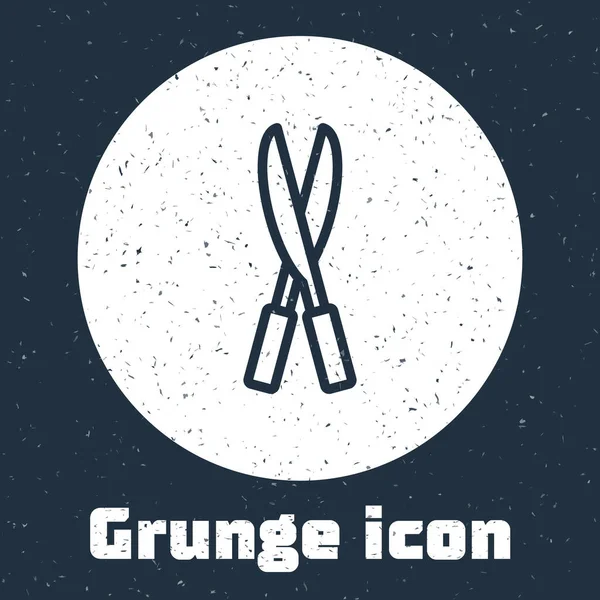 Grunge Line Ciseaux Jardinage Faits Main Pour Couper Icône Isolée — Image vectorielle